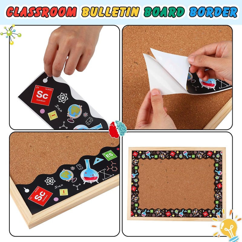 Geyee 84 Pieces 83 Feet Classroom Bulletin Board Borders Scalloped Rainbow Bulletin Board Trim Adhesive Decorations Colorful for Chalkboard, 6 Designs(Science Style) - Image 5